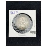 1963 D Franklin Half Dollar Silver Coin