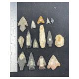 Group of Arrow Points Indian Artifact Arrowhead