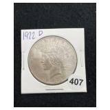 1922 D Peace Silver Dollar Coin
