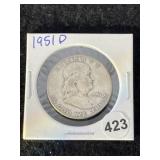 1951 D Franklin Half Dollar Silver Coin