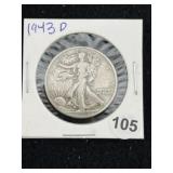 1943 D Walking Liberty Half Dollar Silver Coin