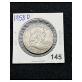 1958 D Franklin Half Dollar Silver Coin