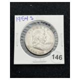 1954 S Franklin Half Dollar Silver Coin