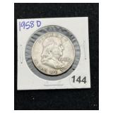 1958 D Franklin Half Dollar Silver Coin