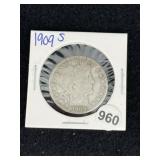 1909 S Barber Half Dollar Silver Coin
