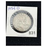 1953 D Franklin Half Dollar Silver Coin