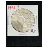 1922 D Peace Silver Dollar Coin