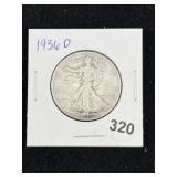 1936 D Walking Liberty Half Dollar Silver Coin
