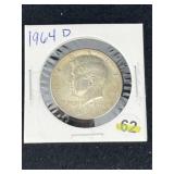 1964 D Kennedy Half Dollar Silver Coin
