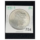 1881 S AU Morgan Silver Dollar Coin