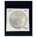 1887 AU Morgan Silver Dollar Coin