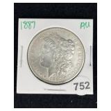 1887 AU Morgan Silver Dollar Coin