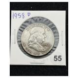 1958 D Franklin Half Dollar Silver Coin