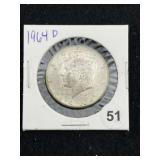 1964 D Kennedy Half Dollar Silver Coin