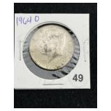 1964 D Kennedy Half Dollar Silver Coin
