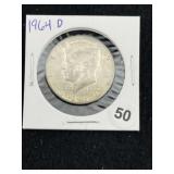 1964 D Kennedy Half Dollar Silver Coin