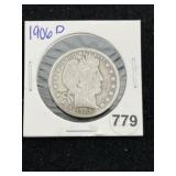 1906 D Barber Half Dollar Silver Coin