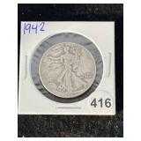 1942 Walking Liberty Half Dollar Silver Coin