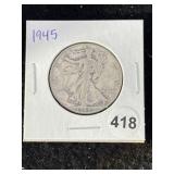 1945 Walking Liberty Half Dollar Silver Coin