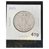 1945 Walking Liberty Half Dollar Silver Coin