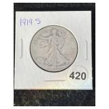 1919 S Walking Liberty Half Dollar Silver Coin