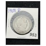 1908 D Barber Half Dollar Silver Coin