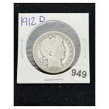 1912 D Barber Half Dollar Silver Coin
