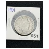 1901 Barber Half Dollar Silver Coin