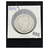 1915 S Barber Half Dollar Silver Coin