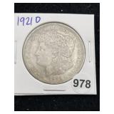 1921 D Morgan Silver Dollar Coin