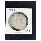 1954 D Franklin Half Dollar Silver Coin
