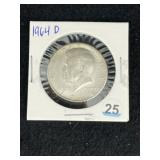 1964 D Kennedy Half Dollar Silver Coin