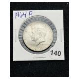 1964 D Kennedy Half Dollar Silver Coin