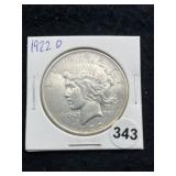 1922 D Peace Silver Dollar Coin