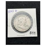 1953 D Franklin Half Dollar Silver Coin