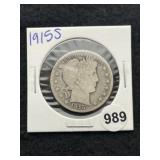 1915 S Barber Half Dollar Silver Coin