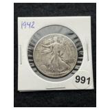 1942 Walking Liberty Half Dollar Silver Coin