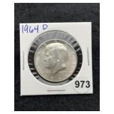 1964 D Kennedy Half Dollar Silver Coin