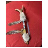 Antler Peace Pipe with Beaded & Leather Stem India