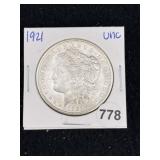 1921 UNC Morgan Silver Dollar Coin