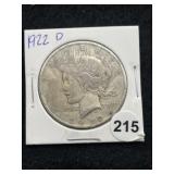 1922 D Peace Silver Dollar Coin