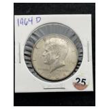 1964 D Kennedy Half Dollar Silver Coin
