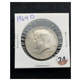 1964 D Kennedy Half Dollar Silver Coin