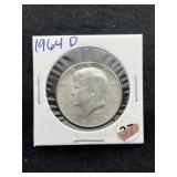 1964 D Kennedy Half Dollar Silver Coin