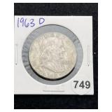 1963 D Franklin Half Dollar Silver Coin