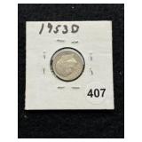 1953 D Roosevelt Dime Coin