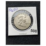 1963 D Franklin Half Dollar Silver Coin