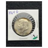 1964 D Kennedy Half Dollar Silver Coin