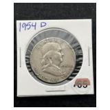 1954 D Franklin Half Dollar Silver Coin