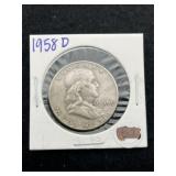 1958 D Franklin Half Dollar Silver Coin